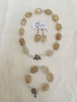 Amber Gemstone Necklace, Bracelet, Earrings Set