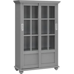  4-Shelf Sliding Glass Door Bookcase, Gray