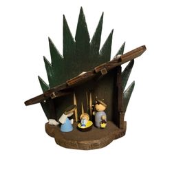 vintage wooden  3 figure nativity 4"