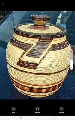 MCM mid-century modern BITOSSI Italian art pottery covered jar in a Native American DESIGN