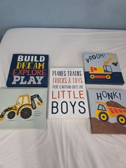 Set of 5 Boys Room Wall Art – Trucks & Construction Decor