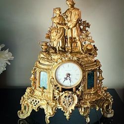 Bridgerton Style Regency Clock, Brass And Green Marble Couple Anniversary Gift