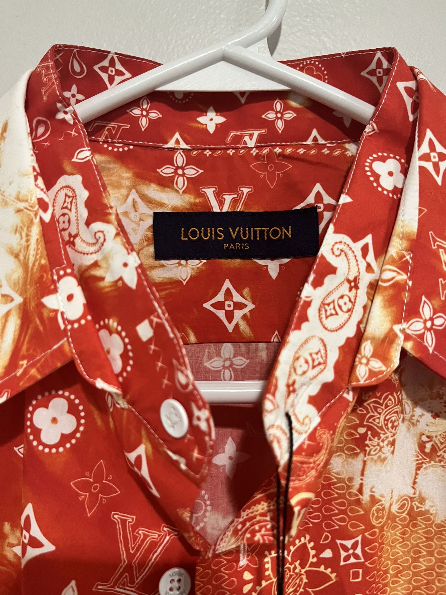 Louis Vuitton Orange Bandana Bleached Short Sleeve Button Up Shirt –  Savonches