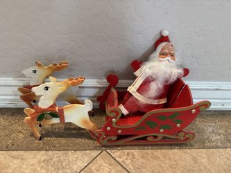 Foldable Santa, Sleigh, And Reindeer 1940s Or 50s