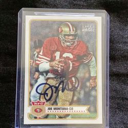Signed Joe Montana Topps Magic Magical Memoranda Card With Nubered To 10 Antione Winfield Jr Playbook Card 