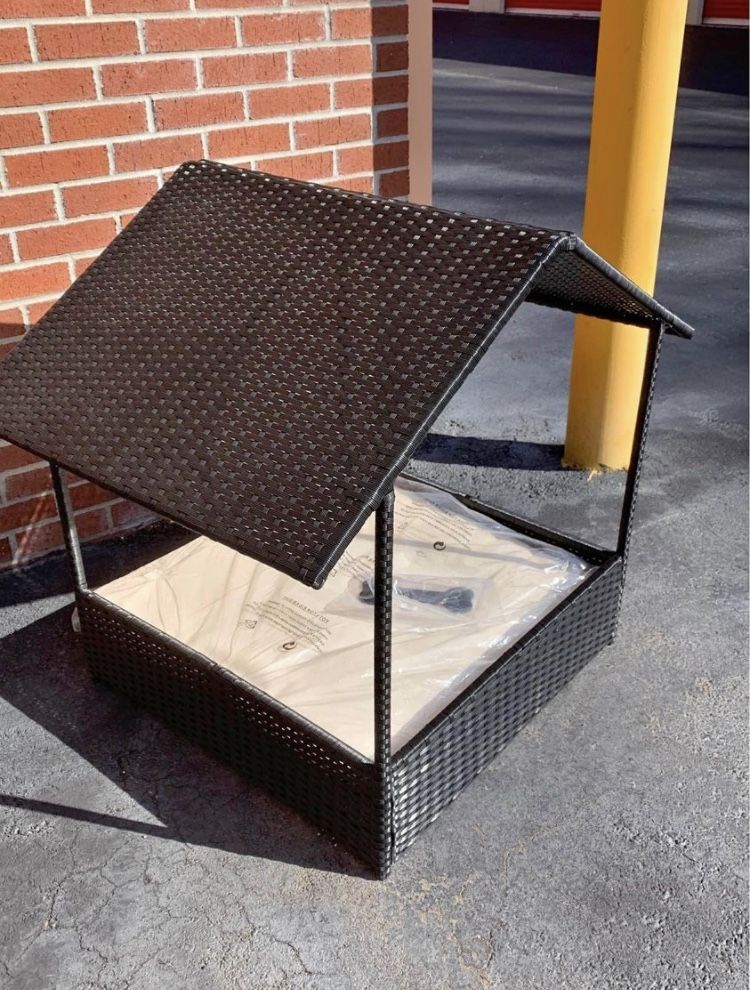 Brand New Eclife Rattan Dog House Wicker Raised Dog Bed For Indoor Outdoor With Waterproof Cushion Cover