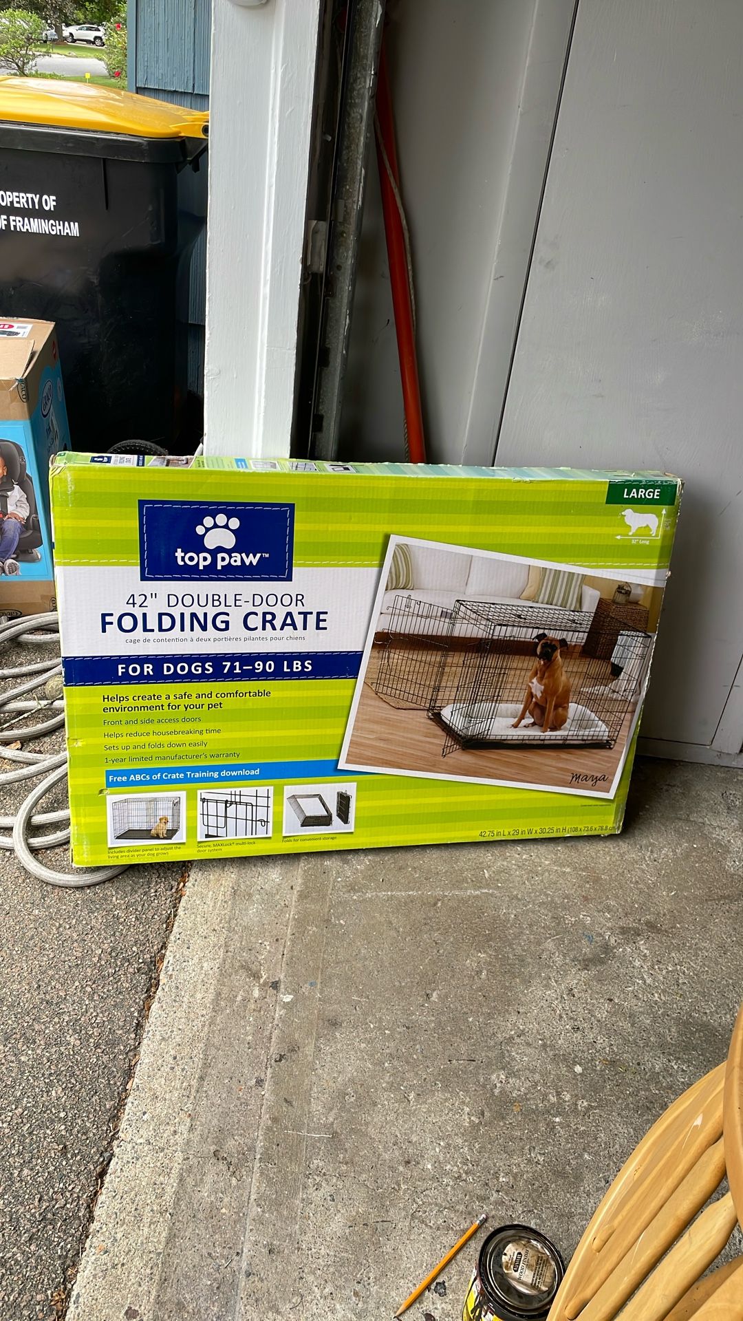 TOP PAW 42” DOUBLE DOOR FOLDING DOG CRATE NEW IN BOX