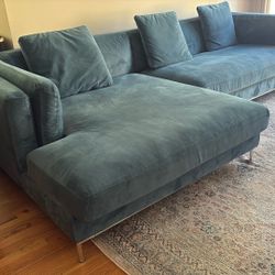 Chic Teal Velvet Sectional Sofa - Rove concepts 