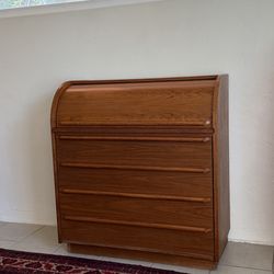 Vintage Danish Teak Roll-top 4-drawer Secretary Desk