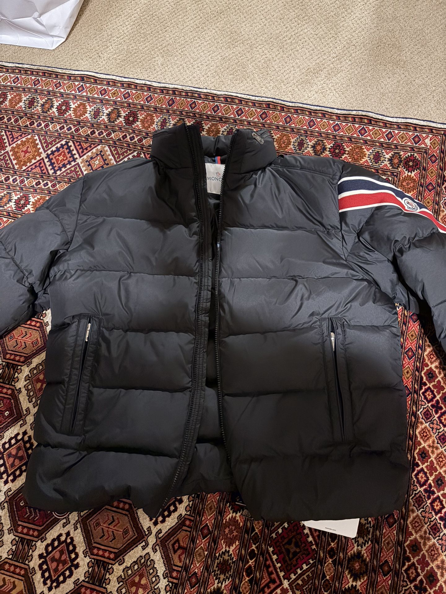 Moncler Stripped Logo Patch Down Jacket