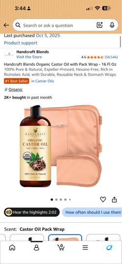 Handcraft Blends Organic Castor Oil with Pack Wrap 16 Fl Oz