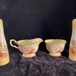 OLD FOLEY/JAME KENT Vintage Stafforshire England Porcelain Creamer/Sugar-Bowl & Salt & Pepper Shakers