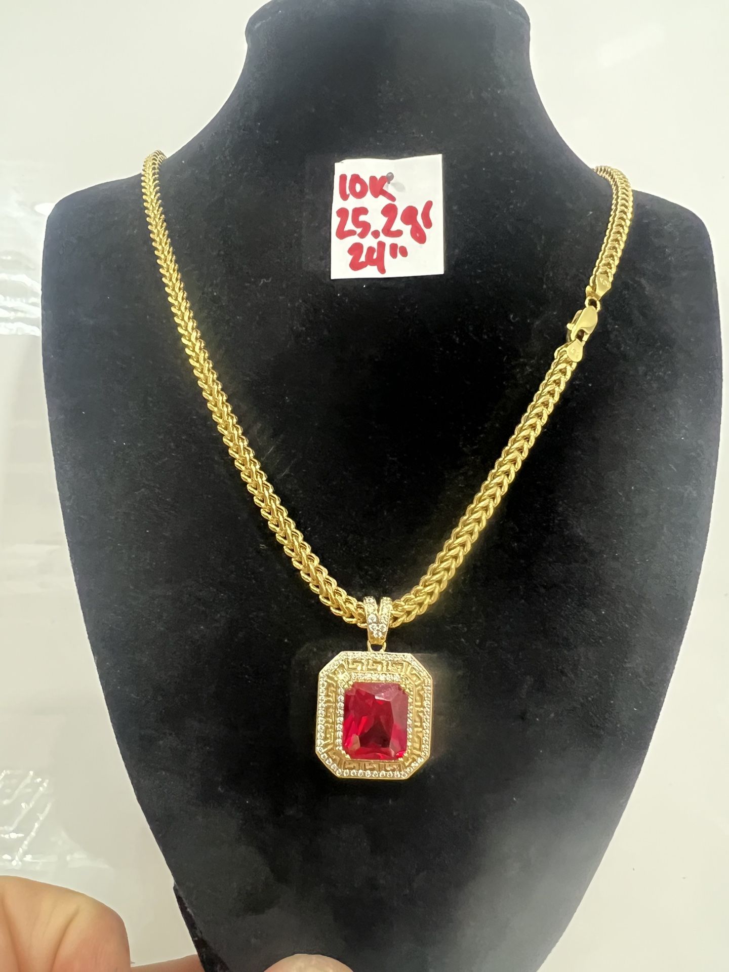 10K Yellow Gold Franco Chain and Pendant For Wedding 25.2Gr 24 Inches Long