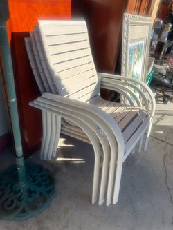White Slatted Patio Chairs Set of 4
