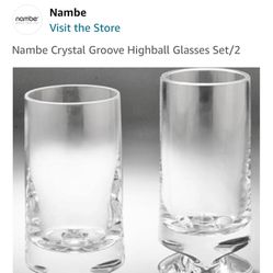 Vintage Nambe Groove Crystal Hi Ball cocktail Glasses 