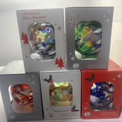 Set Of Five Handmade Mouthblown Christmas Ornaments Made In Poland
