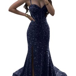Navy Blue Sequin Dress 