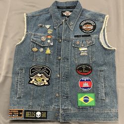 Harley Davidson Embroidered Eagle Denim Vest With Biker Patches Men’s L