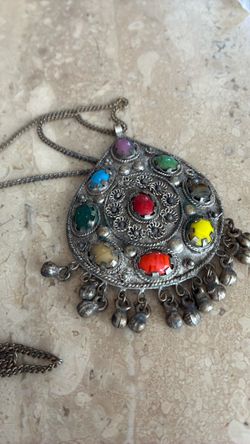 Vintage Tribal Pendant Necklace with Colorful Stones
