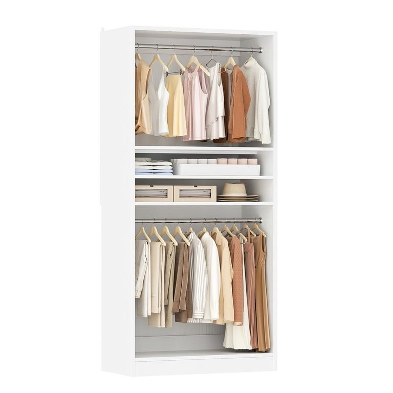 36" Freestanding Closet System with 2 Hanging Rods & Adjustable Shleve, 3FT Walk-in Closet Tower, Sturdy Clothing Hanging Organizer System f