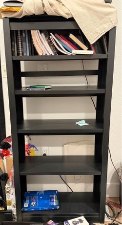 Black metal book case