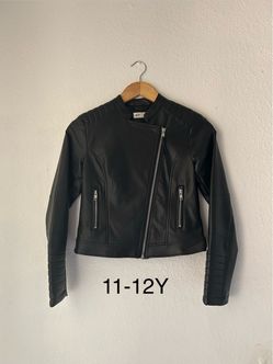 New H&M Kids Black Faux Leather Moto Jacket 11-12Y
