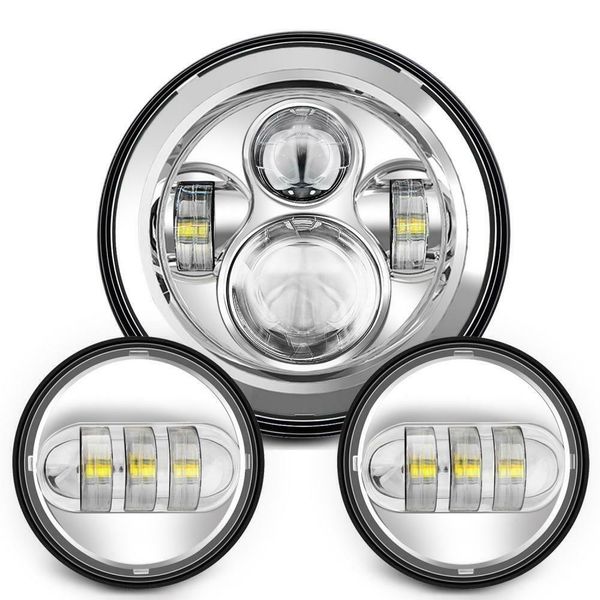 7" Chrome LED Headlight + Fog Passing Lights DOT for ...