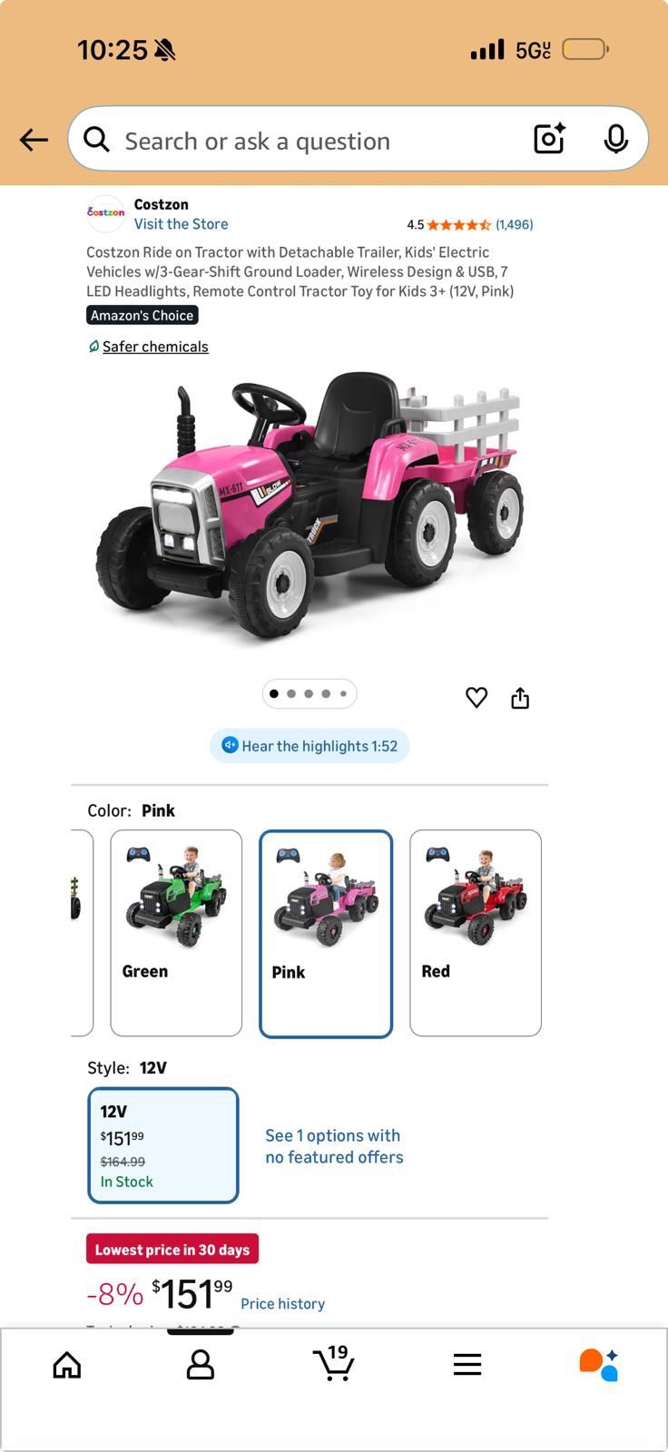 Pink Costzon Ride on Tractor