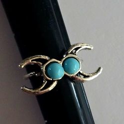 DOUBLE LUCKY TURQUOISE  TITANIUM FOREVER WEAR SILVER NEW SIZE 6 RING