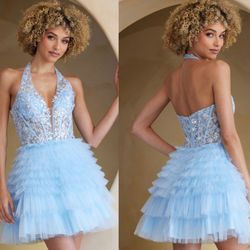 New With Tags Corset Bodice Layered Ruffled Short Formal Dress & Homecoming Dress $149