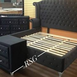 King Bedroom Set; Bed Frame, Dresser, Nightstand, Mirror 💚No Needed Credit Check 💛 $39 Down Payment with Financing1245