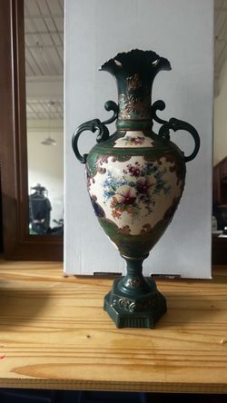 Antique Victorian Majolica Urn Vase, Two-Piece Gilded Floral Mantel Vase, Austro-Bohemian Ceramic Urn.