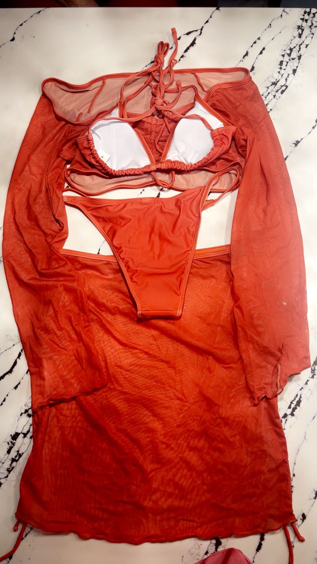 Burnt Orange Bikini Set with Sheer Coverup