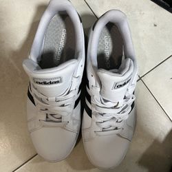 Adidas tennis shoes white with black accent