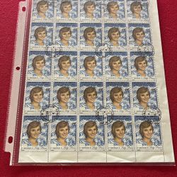 Sheet Of Postage Stamps With Lady Diana