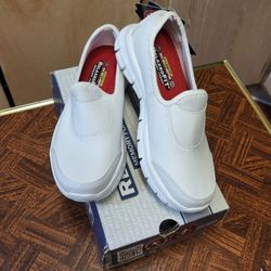 Skechers Women's Sure Track, Leather, Cushioned Insole, Slip-On White Work Shoes Size: 5  