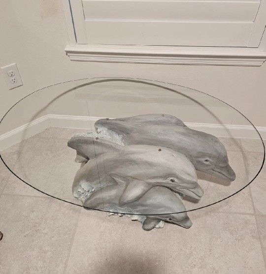 LikeOval Glass Coffee Table with Hand Painted Dolphin Base