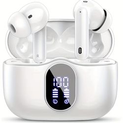 Wireless Earbuds Bluetooth 5.3 Noise Cancelling LED Case — NEW White