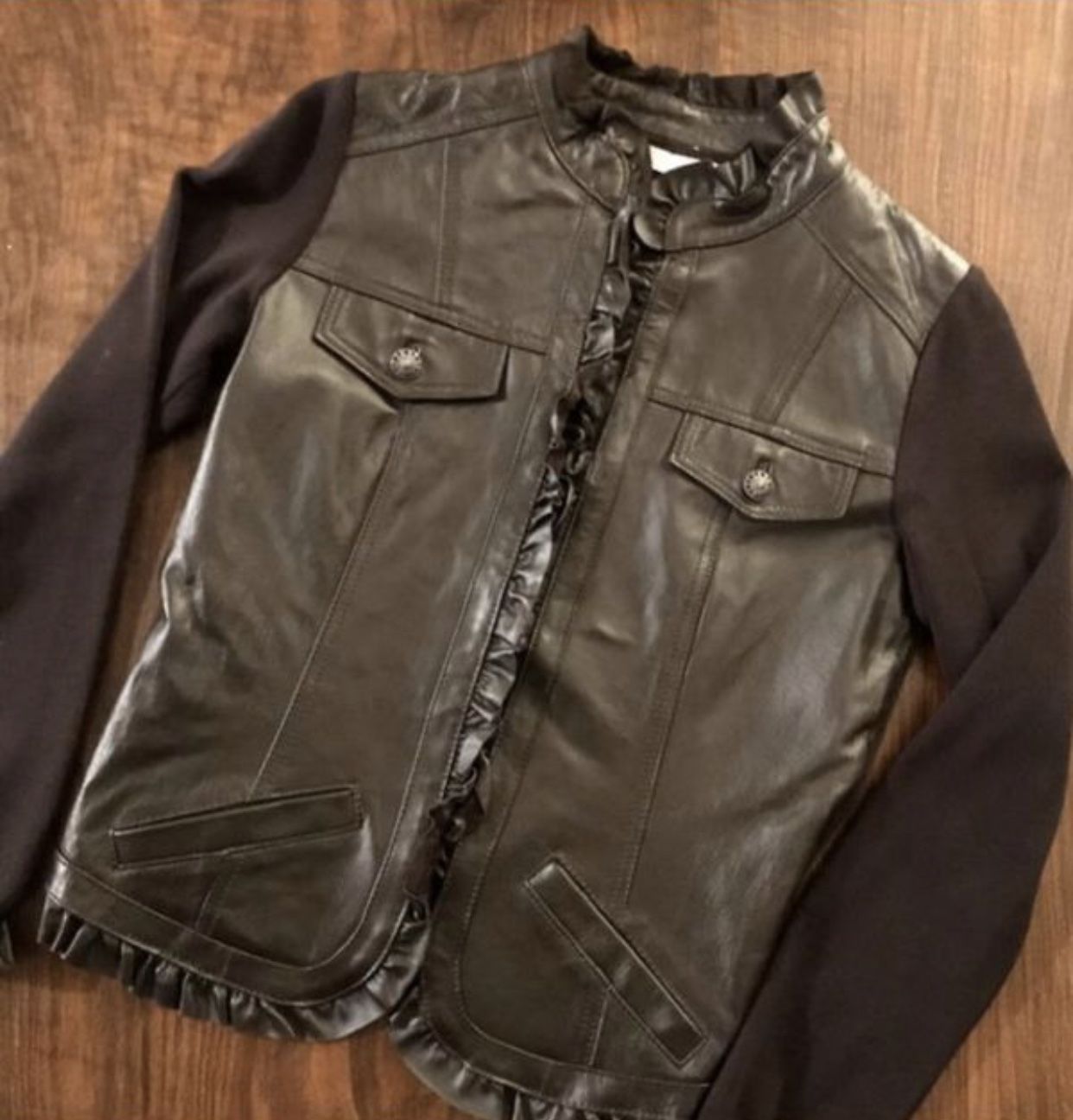 Women’s Brown Leather Sweater Jacket