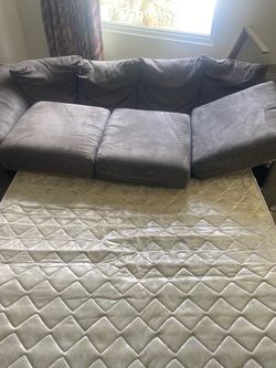 Gray Fabric Sleeper Sofa with Pull-Out Mattress