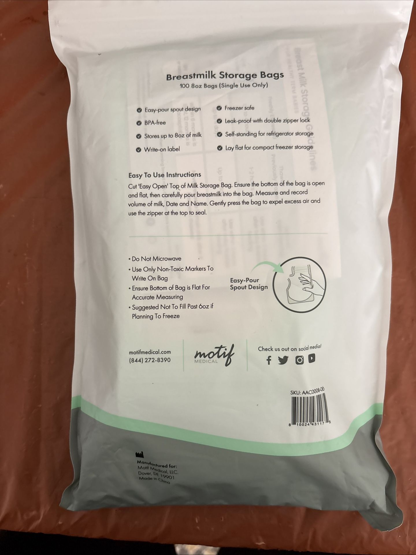 Motif Breast milk Bags For Freezer Storage