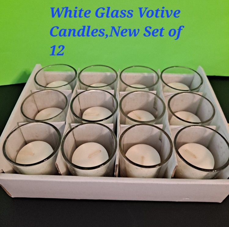 White Glass Votive Candles, Set Of 12-$28.00
