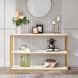 3-Tier Console Table, Modern Sofa Entryway Table with Faux Marble Top