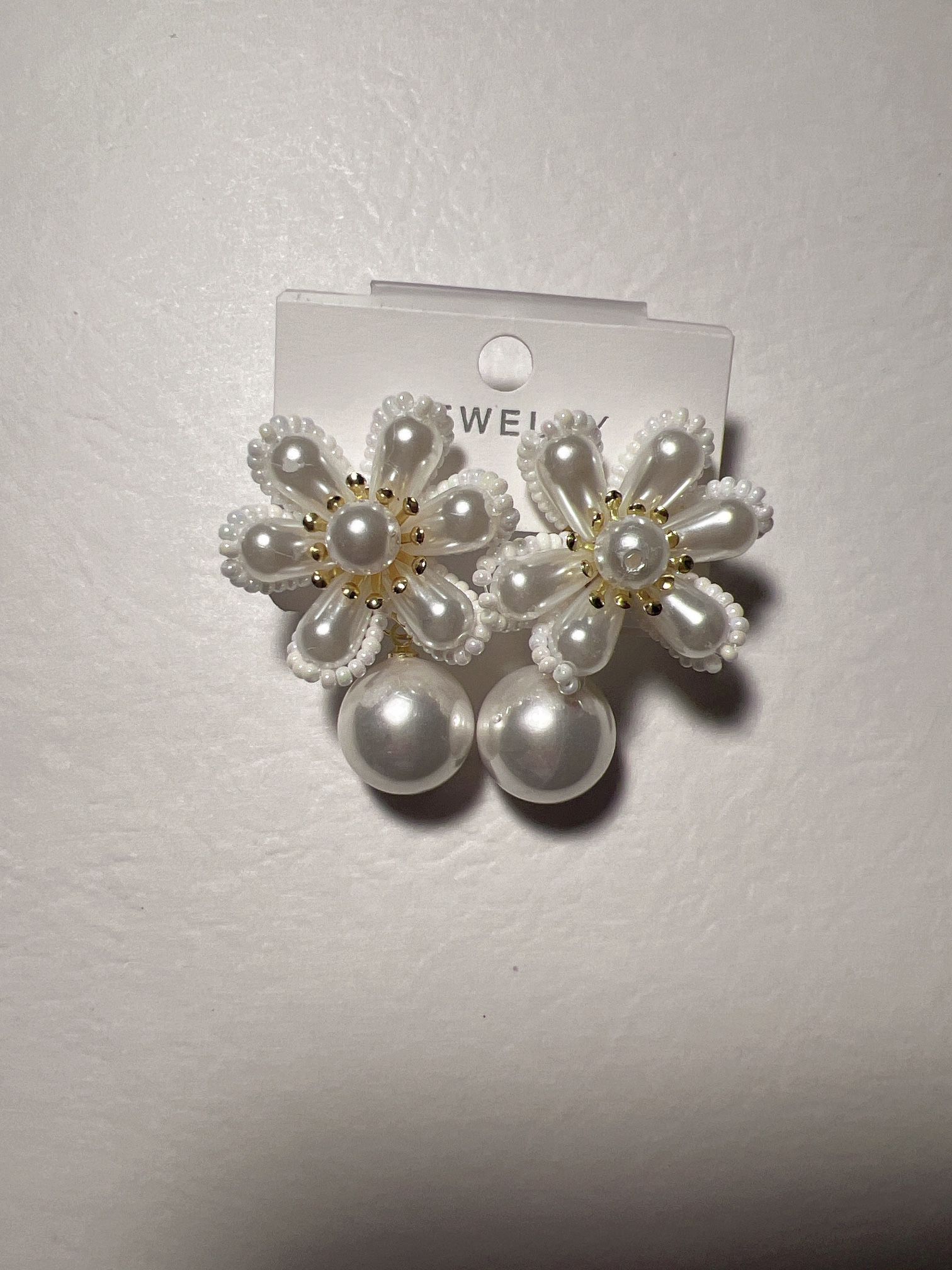 925 Sterling Silver Flower Pearls Design Earrings 