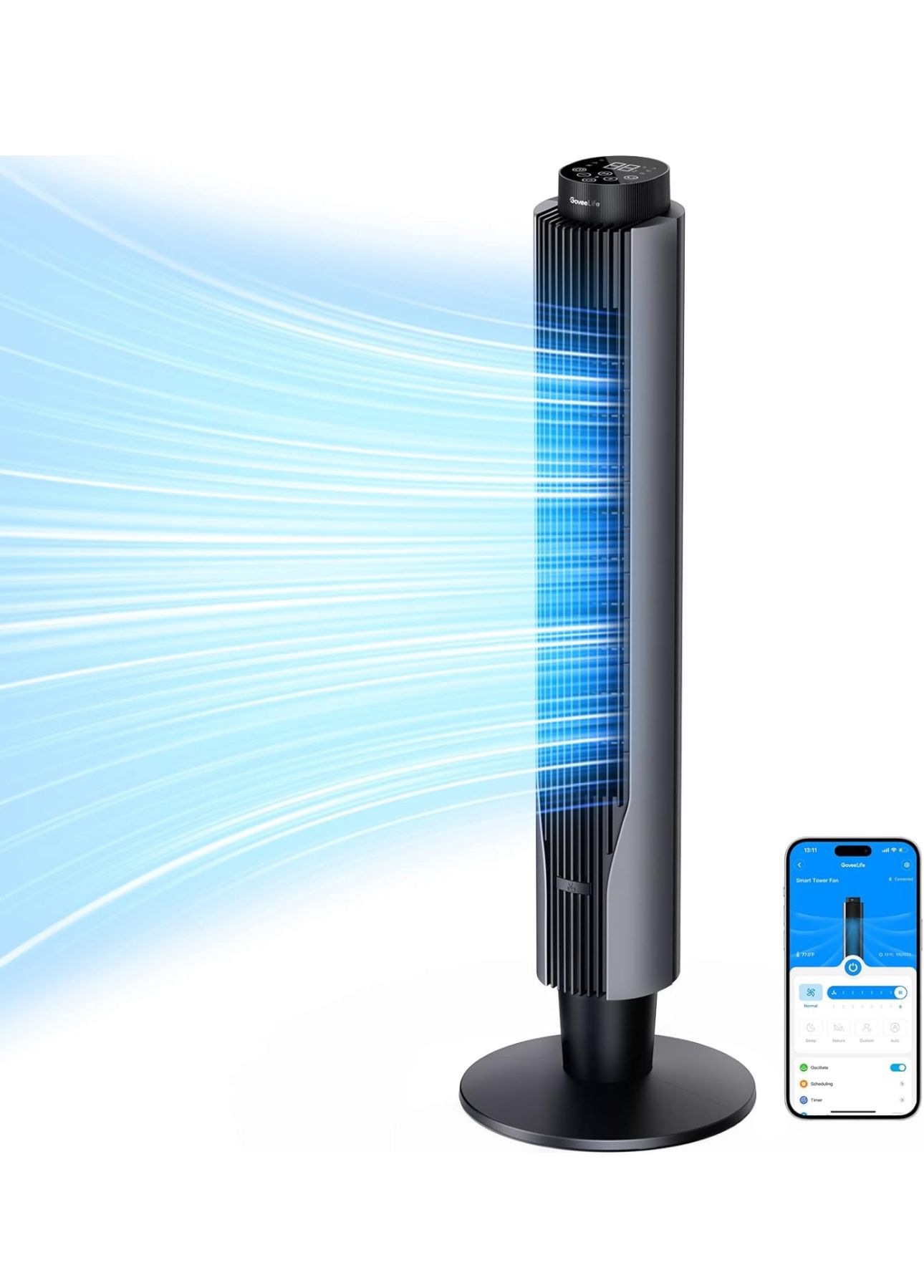 GoveeLife Smart Tower Fan 2023 Upgraded, 42 Inch WiFi with Aromatherapy and Temp Sensor, Oscillating 8 Speeds 4 Modes up to 25ft/s, 24H Timer Tower, 2