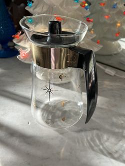 Corning Atomic Mid Century Starburst Vintage Pyrex 6 cup Coffee Pot Carafe Gold Teapot 