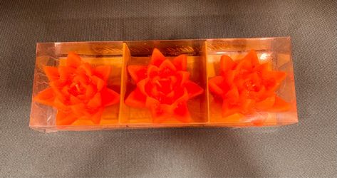 Vintage set of 3 orange lotus flower shape floating candles