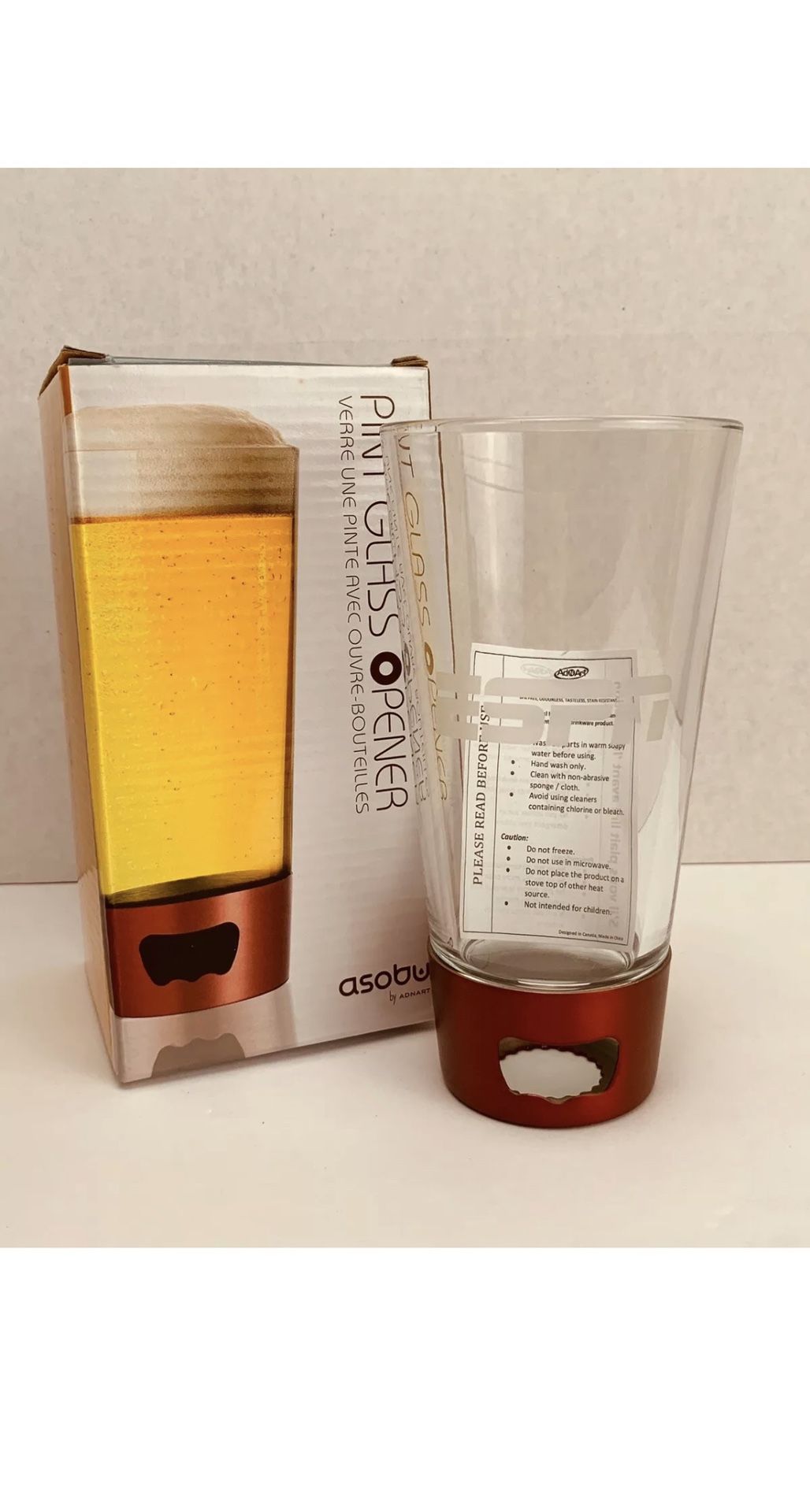 Asobu Pint Glass Opener - 16oz, 480ml, new