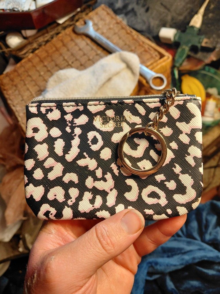 Victoria's Secret black, pink, and white leopard print key and credit card holder