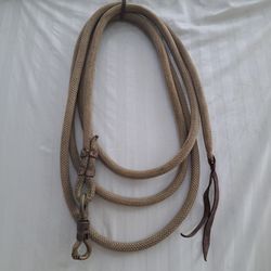 Vintage 13 foot Heavy Duty Rope Lead with Brass Twist Snap Hook and Split Leather Popper